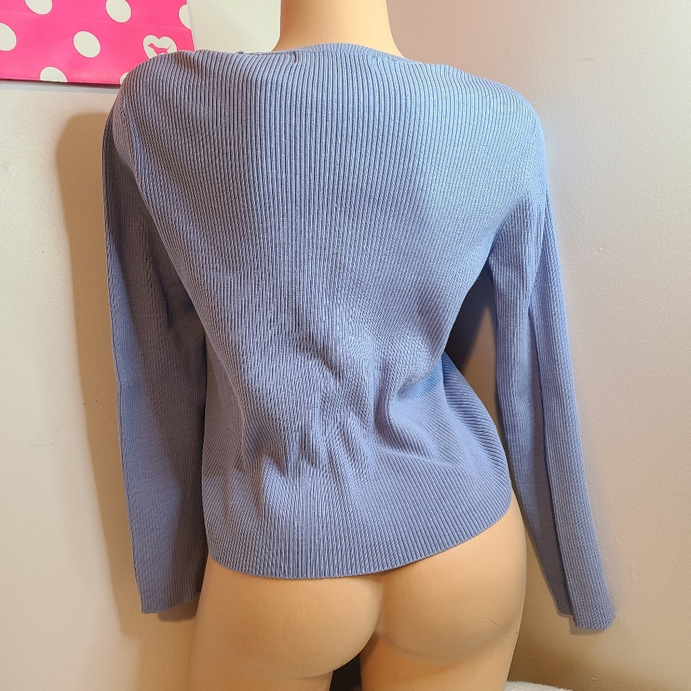 VTG Laura Scott Silk Blend Ribbed Cardigan Size Sm Blue - Picture 3 of 5